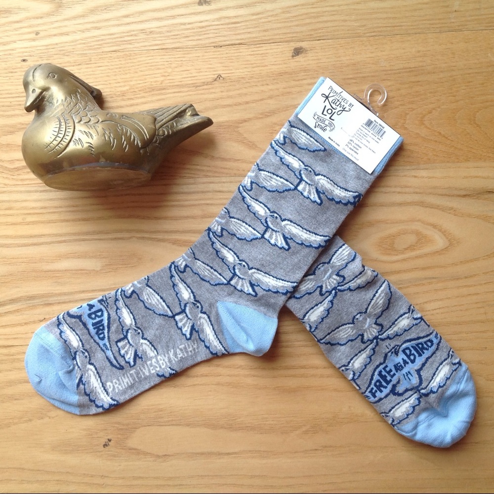 Free As a Bird Casual Crew Sock Gray Blu Freebird